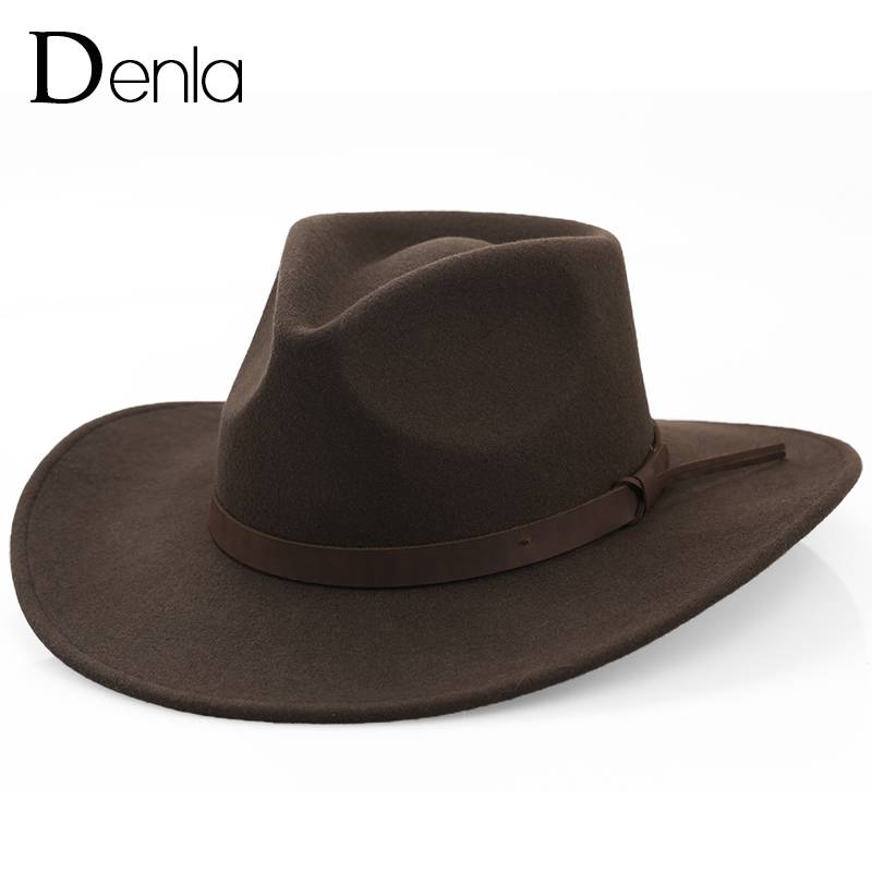 Denla pure wool big eaves Western denim hats female autumn and winter full outdoor anti -ultraviolet Tibetan hat men