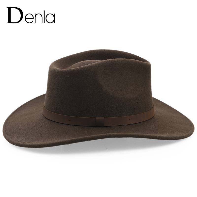 Denla pure wool big eaves Western denim hats female autumn and winter full outdoor anti -ultraviolet Tibetan hat men