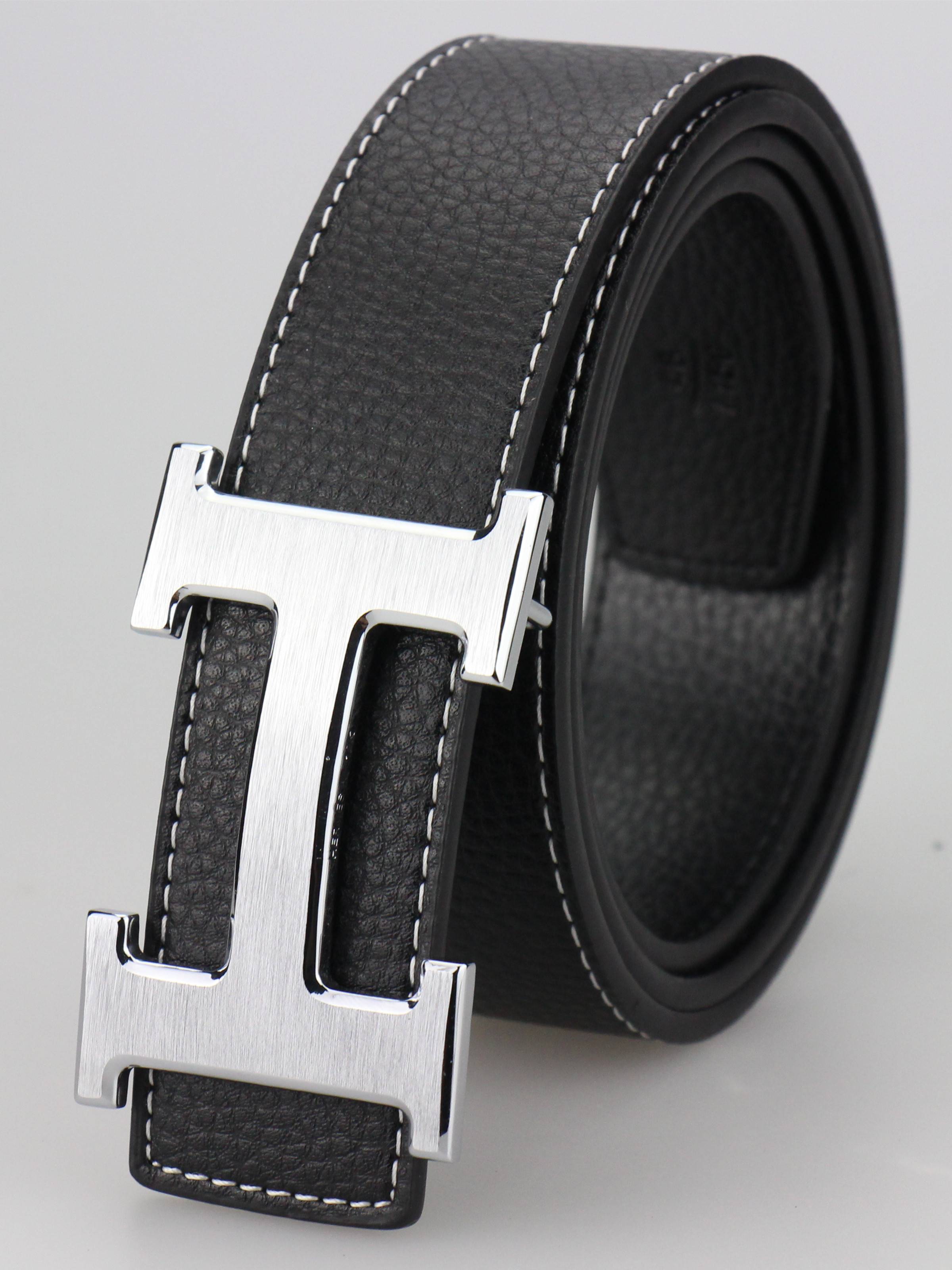 Belt men's Internet celebrity leather letters buckle casual business pants band students medium young people cowhide belt Korean edition