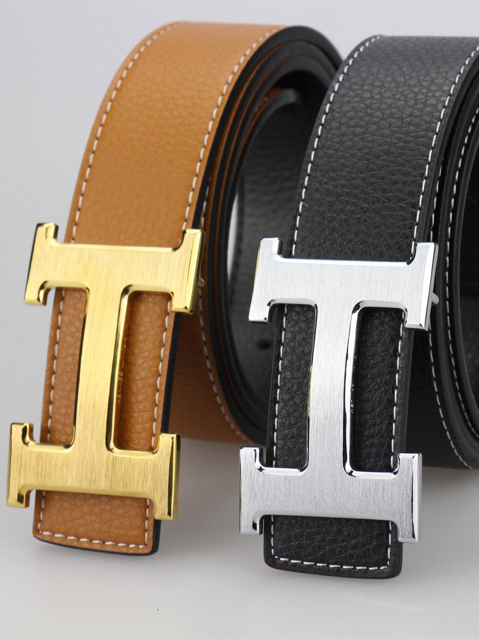 Belt men's Internet celebrity leather letters buckle casual business pants band students medium young people cowhide belt Korean edition