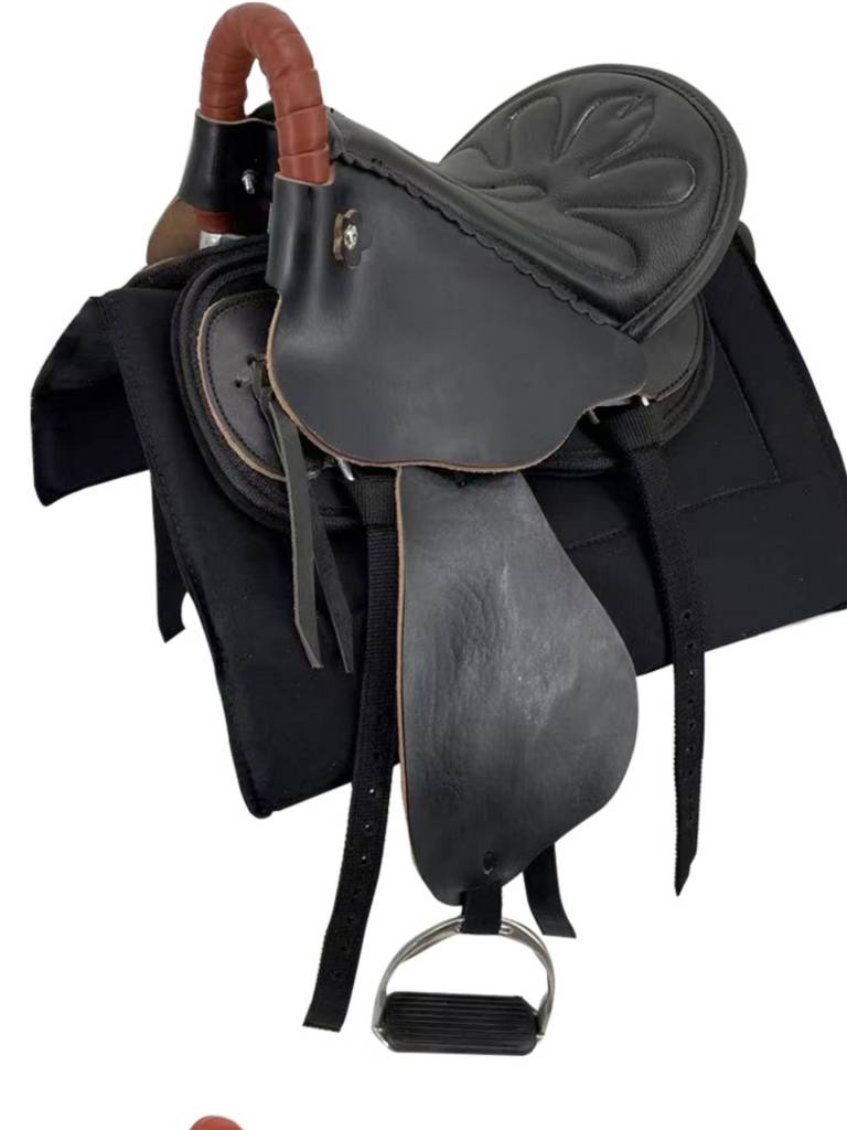 A pack of new Mongol saddles, a new pair of cow-skin-sized, short saddles, horse-carrying
