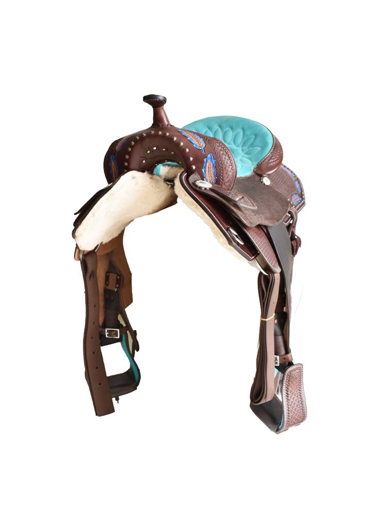 BillyCook Western Saddle full leather blue saddle -riding saddling saddle Bulk western saddle blue soft seat skin