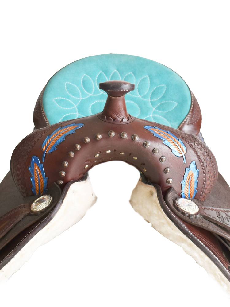BillyCook Western Saddle full leather blue saddle -riding saddling saddle Bulk western saddle blue soft seat skin