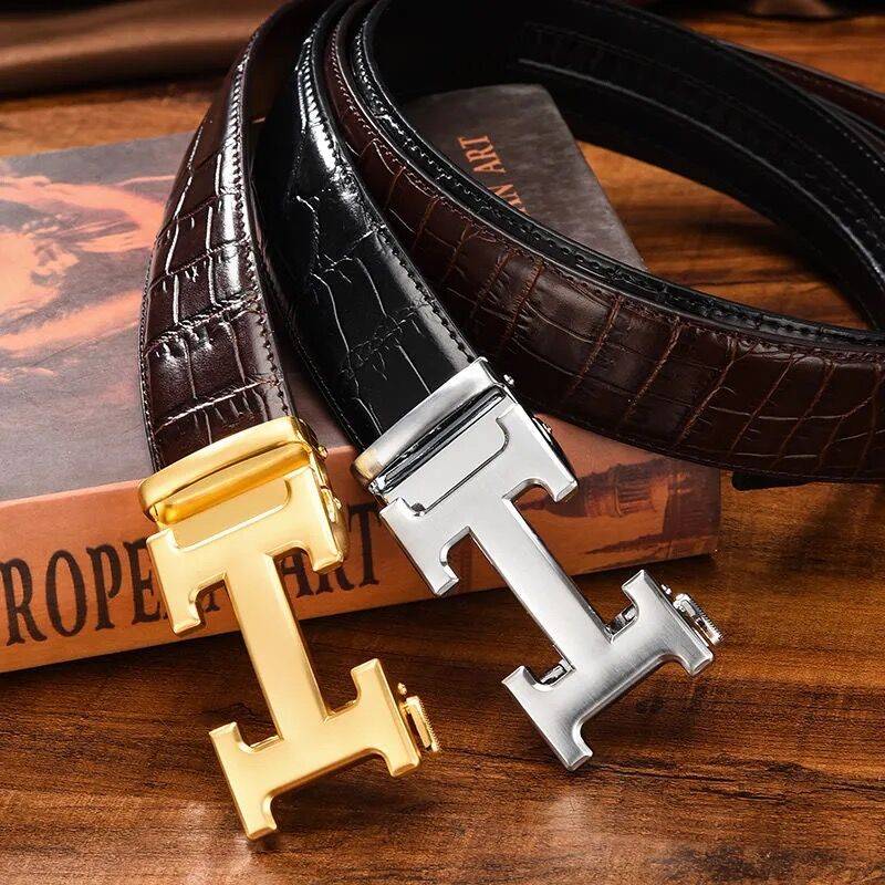 2024 new Hermes is suitable for high -end men's leather automatic crocodile pattern belt pure leather belt