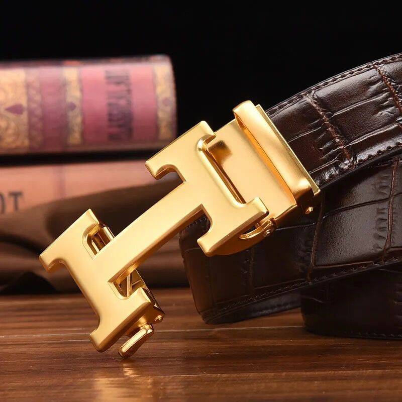 2024 new Hermes is suitable for high -end men's leather automatic crocodile pattern belt pure leather belt