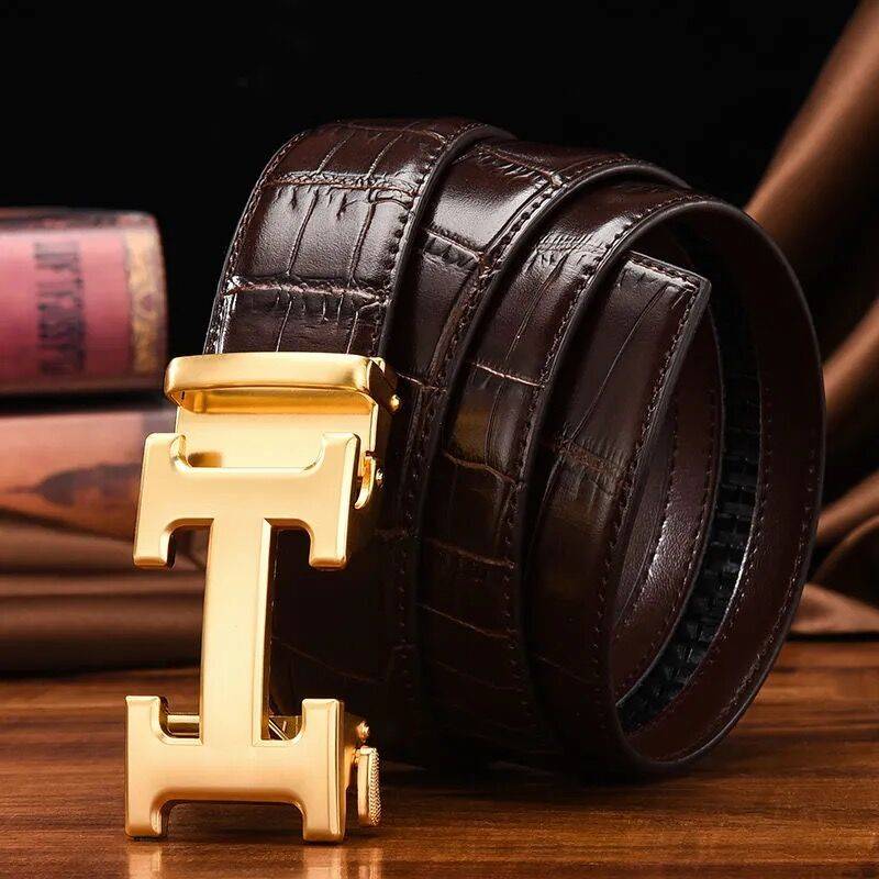 2024 new Hermes is suitable for high -end men's leather automatic crocodile pattern belt pure leather belt