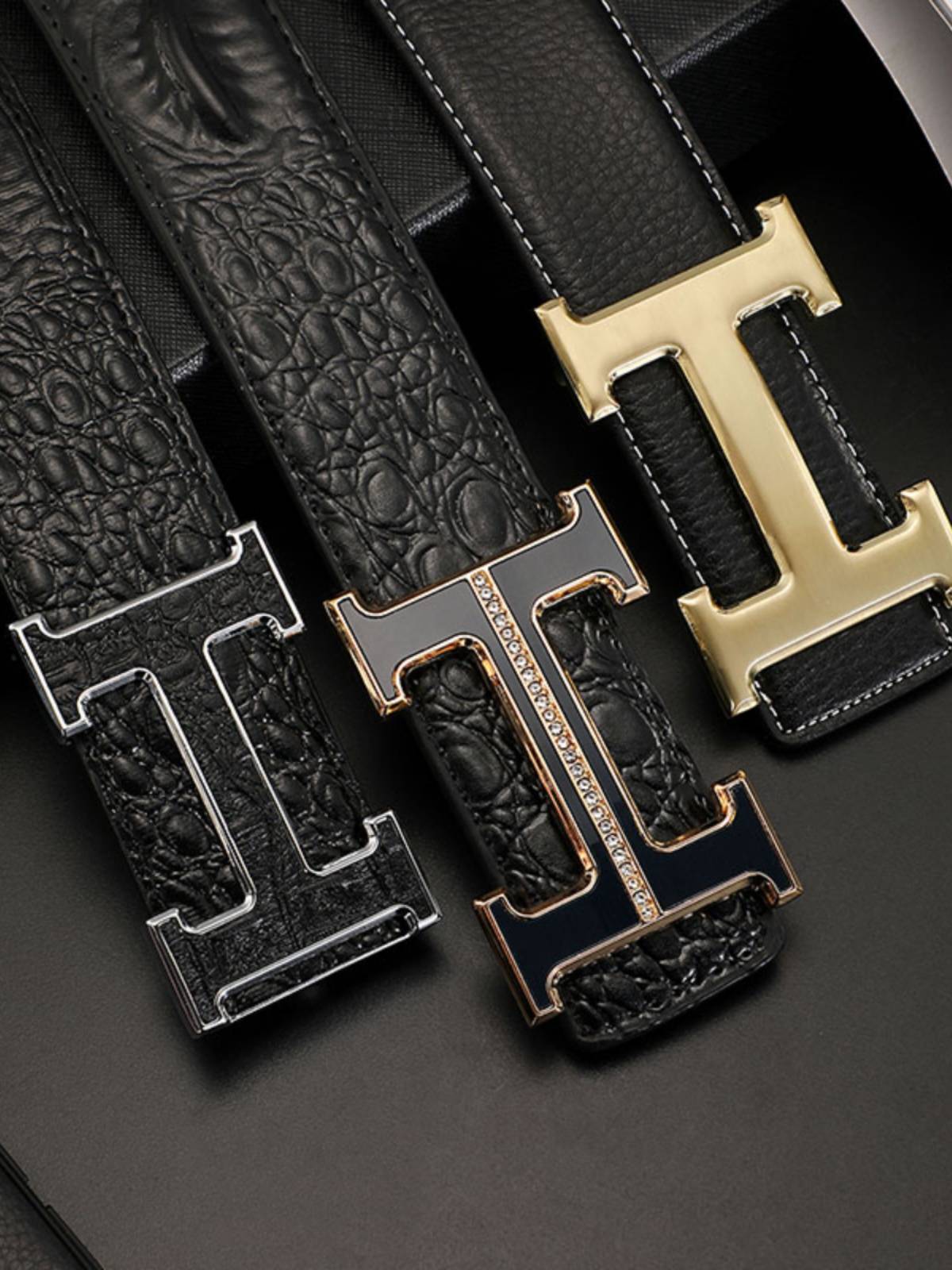Belt men's leather youth belt young people cowhide letter luxury youth personality trend trend wild trousers