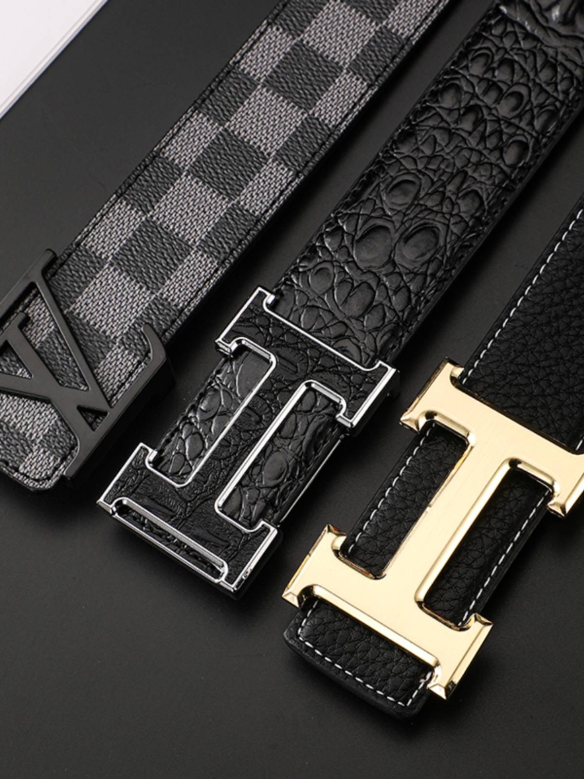 Belt men's leather youth belt young people cowhide letter luxury youth personality trend trend wild trousers