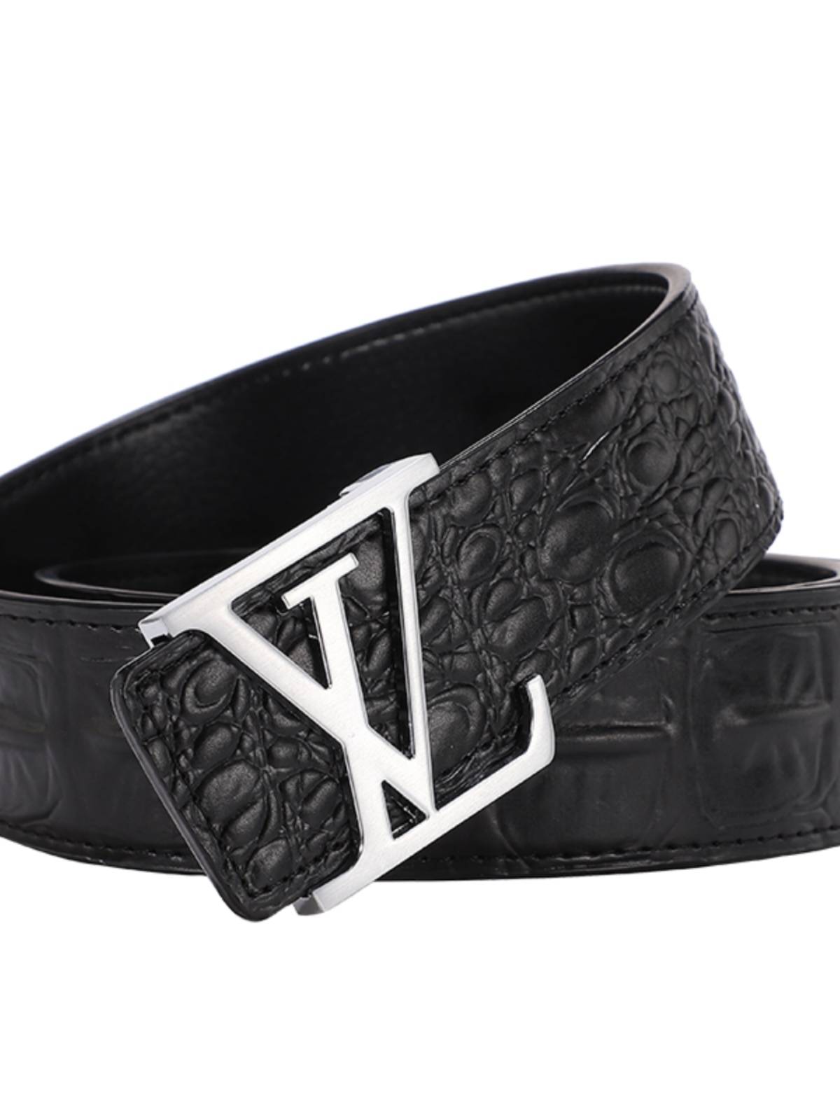 Belt men's leather youth belt young people cowhide letter luxury youth personality trend trend wild trousers
