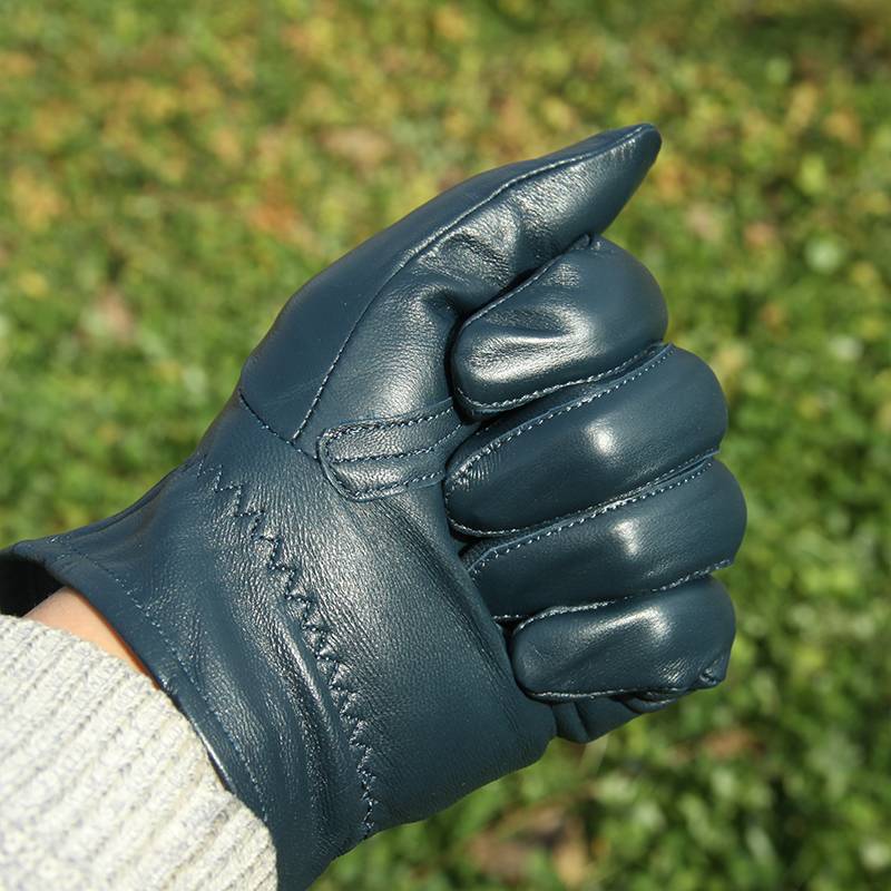 Spring and autumn leather glove outdoor goatskin blue thin driving driving outdoor riding male blue motorcycle flying glove