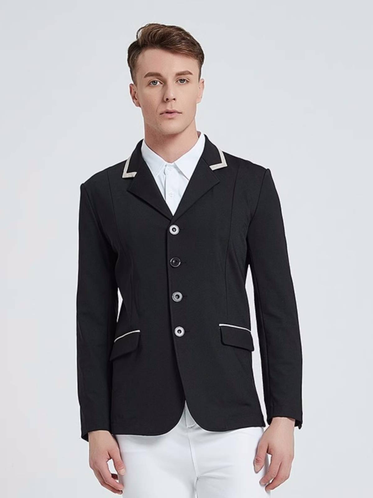 A man in a horse race, a man in a horse suit, a knight in a suit, a black elastic horse