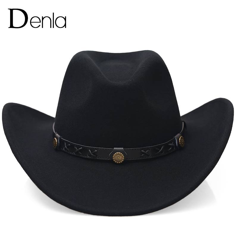 Denla pure wool large eaves western denim hat male women's riding festival Tibetan hats anti -ultraviolet felt hat