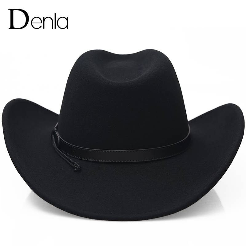 Denla pure wool large eaves western denim hat male women's riding festival Tibetan hats anti -ultraviolet felt hat
