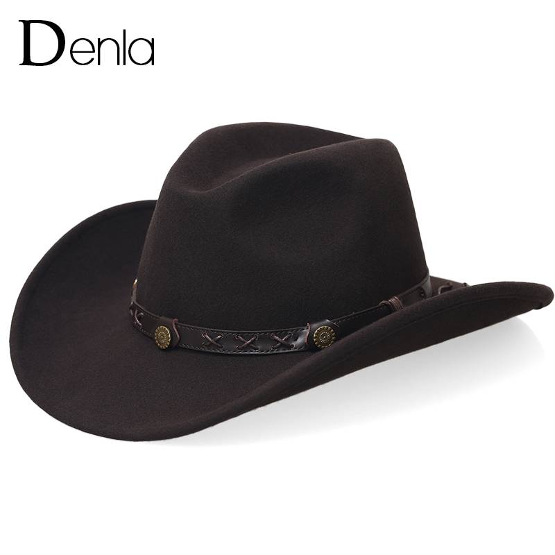 Denla pure wool large eaves western denim hat male women's riding festival Tibetan hats anti -ultraviolet felt hat