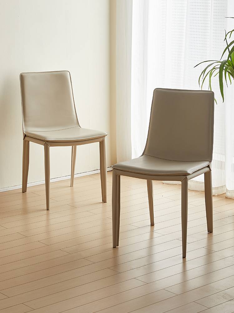 French creamy saddle leather dining chair Modern simple home dining table chair light luxury comfort hotel back and stool