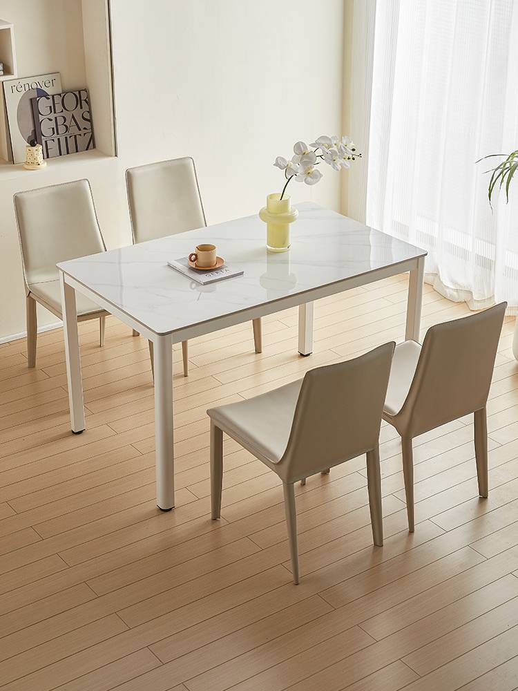 French creamy saddle leather dining chair Modern simple home dining table chair light luxury comfort hotel back and stool