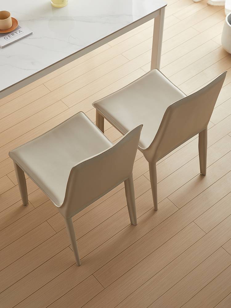 French creamy saddle leather dining chair Modern simple home dining table chair light luxury comfort hotel back and stool
