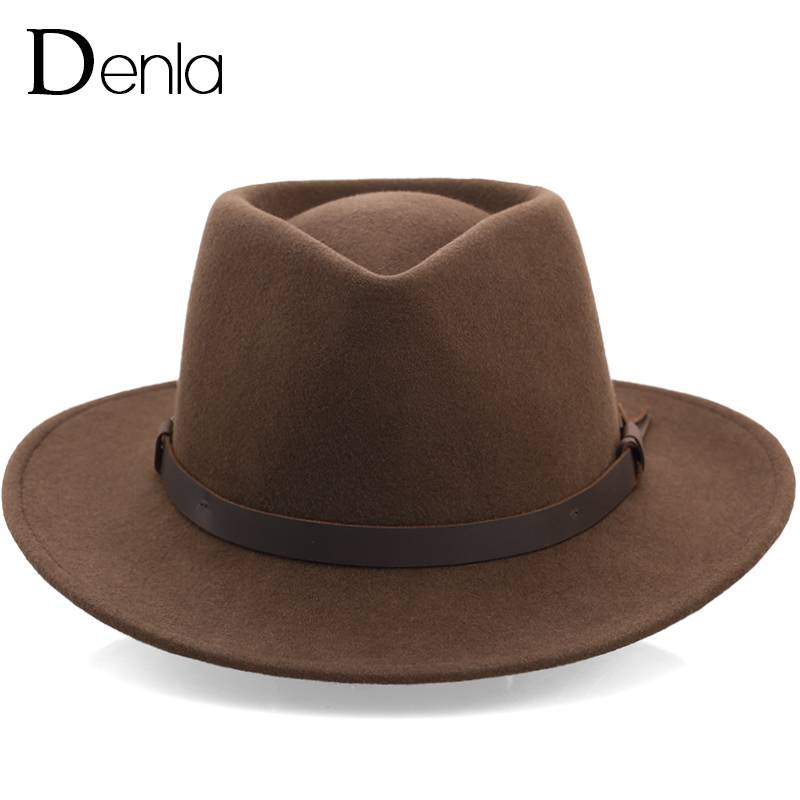 Denla pure wool woolen woolen big eaves casual hood hat -proof UV Tibetan soft -type felt hat men
