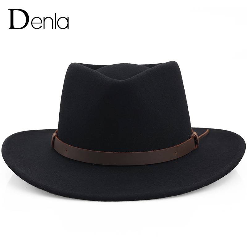 Denla pure wool woolen woolen big eaves casual hood hat -proof UV Tibetan soft -type felt hat men