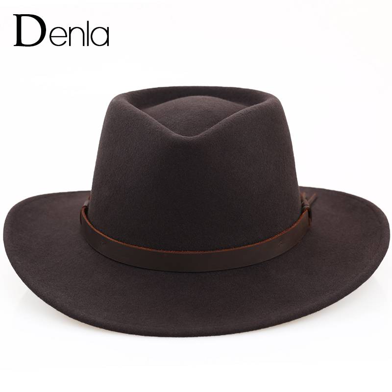 Denla pure wool woolen woolen big eaves casual hood hat -proof UV Tibetan soft -type felt hat men