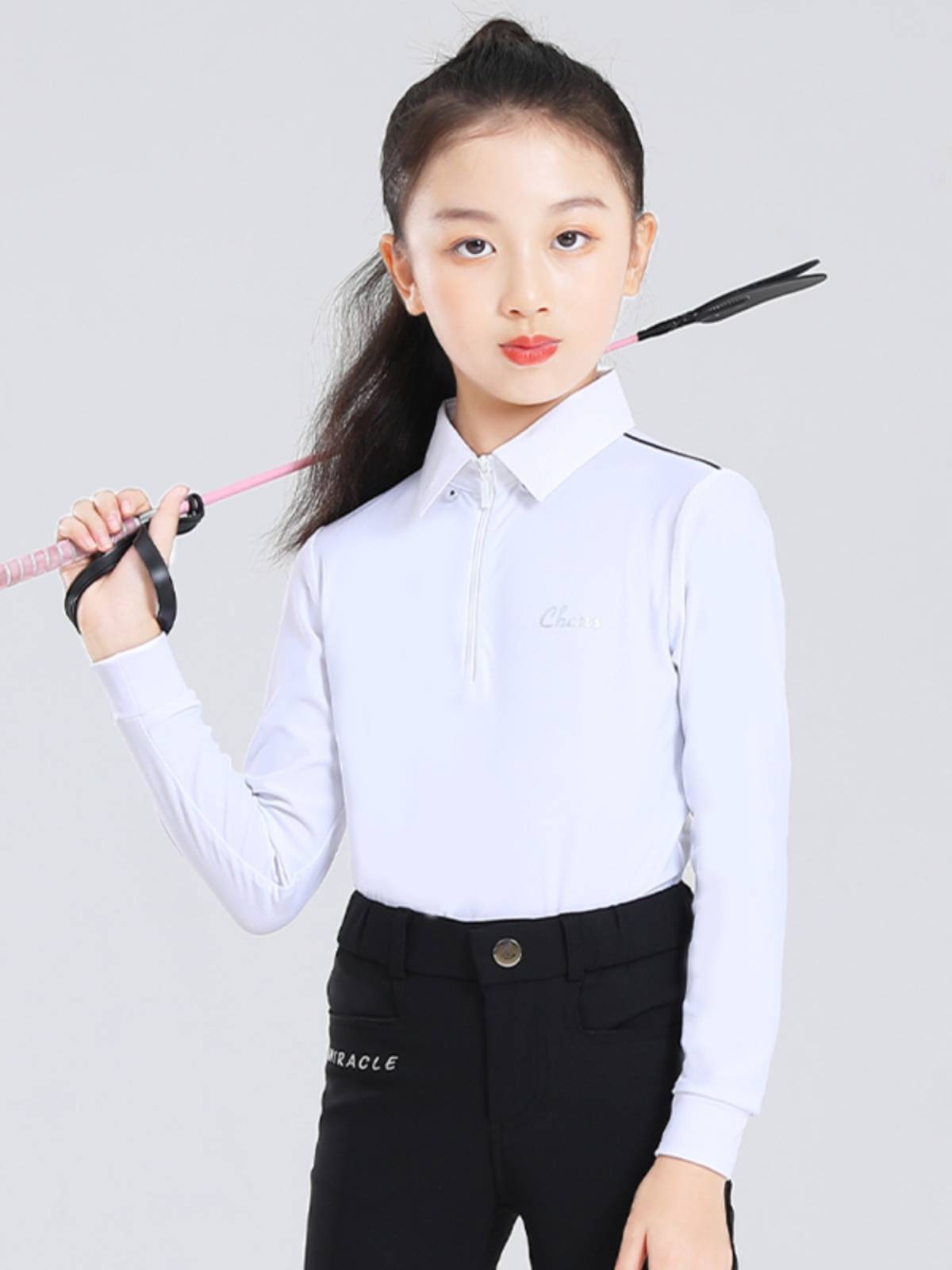Children's riding clothing equestrian T -shirt long -sleeved long -sleeved cyclical white POLO shirt competition training equestrian clothing