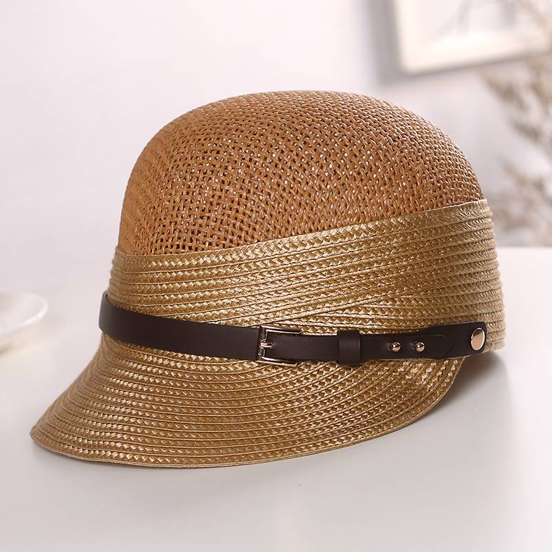 Spring and summer new straw duck tongue baseball cap stitching straw hats female Korean version of summer outsourcing sunscreen hats British equestrian hat