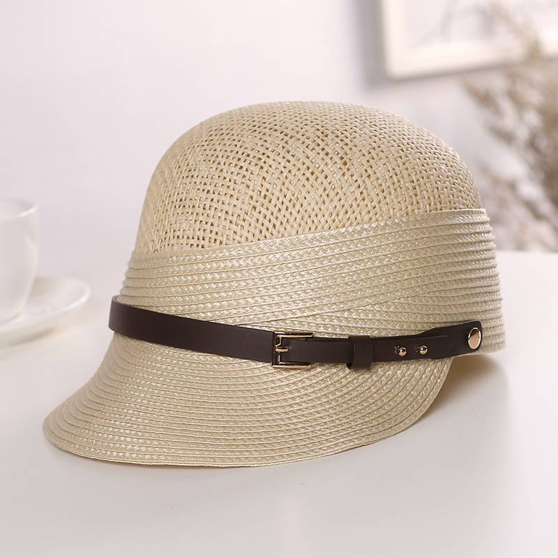 Spring and summer new straw duck tongue baseball cap stitching straw hats female Korean version of summer outsourcing sunscreen hats British equestrian hat