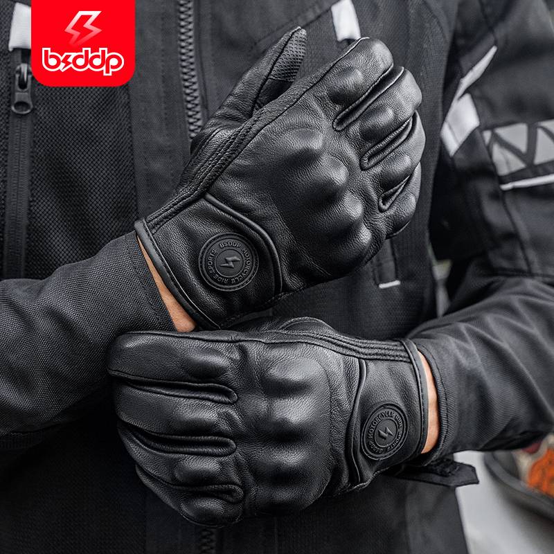 BSDDP motorcycle glove retro leather four seasons cycling motorcycle cruise Harley cycling men and women touch screen summer