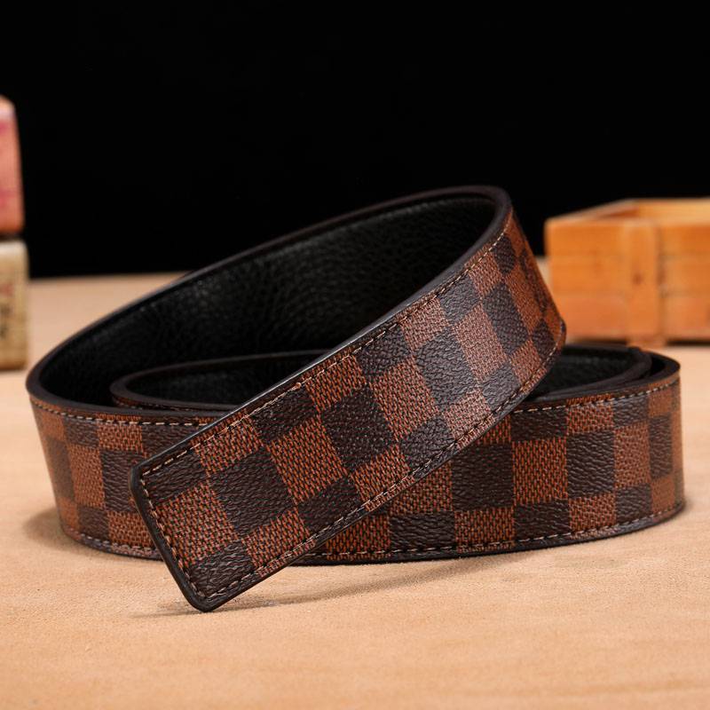 Headless h belt male leather lattice smooth buckle without taking the head belt light body, casual fashion, no head pants with cowhide
