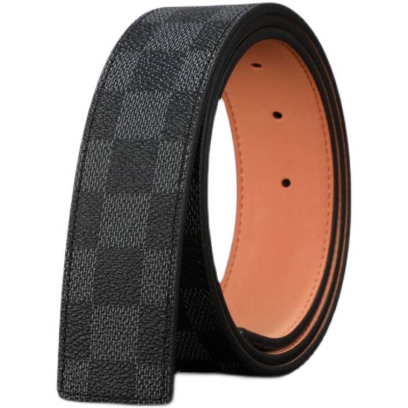Headless h belt male leather lattice smooth buckle without taking the head belt light body, casual fashion, no head pants with cowhide