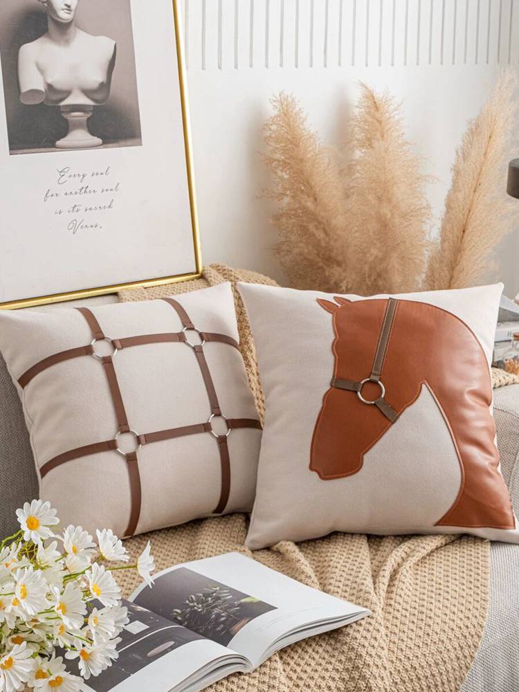New European and American light luxury INS wind creative imitation leather saddle horse head sofa pillow pillow pillow pillow double -sided cushion