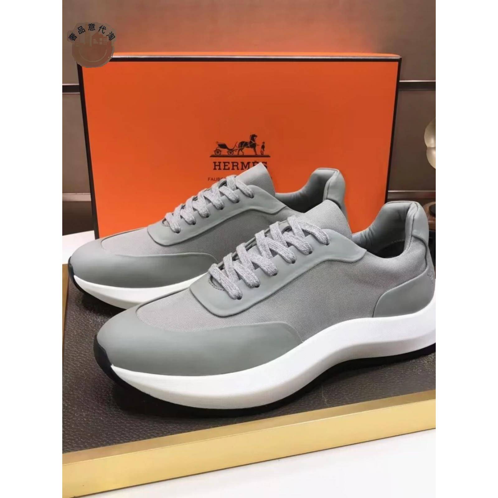 HERMES/Hermes casual sports men's shoes press the alphabet LOGO line stitching thick sole running shoes