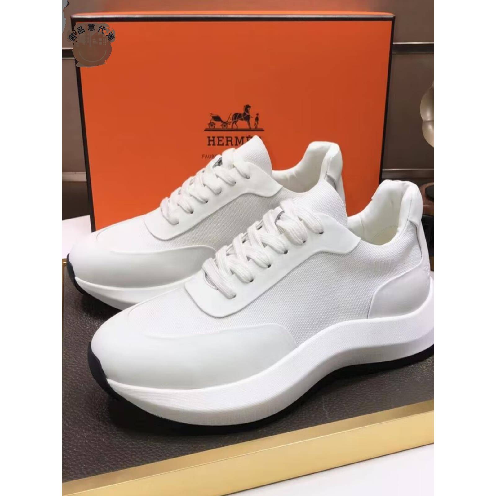 HERMES/Hermes casual sports men's shoes press the alphabet LOGO line stitching thick sole running shoes
