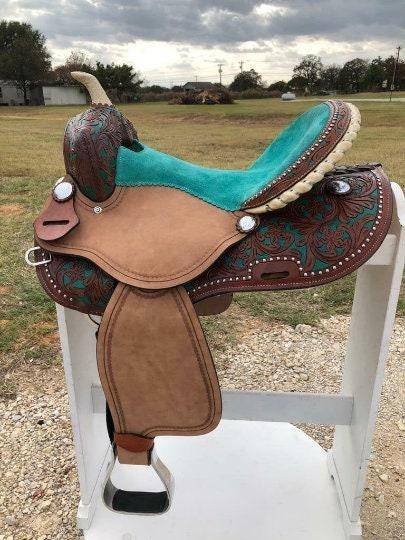 Saddle㊣ American purchasing handicrafts fascinating flower pattern equestrian sports brown leather western saddle cushion