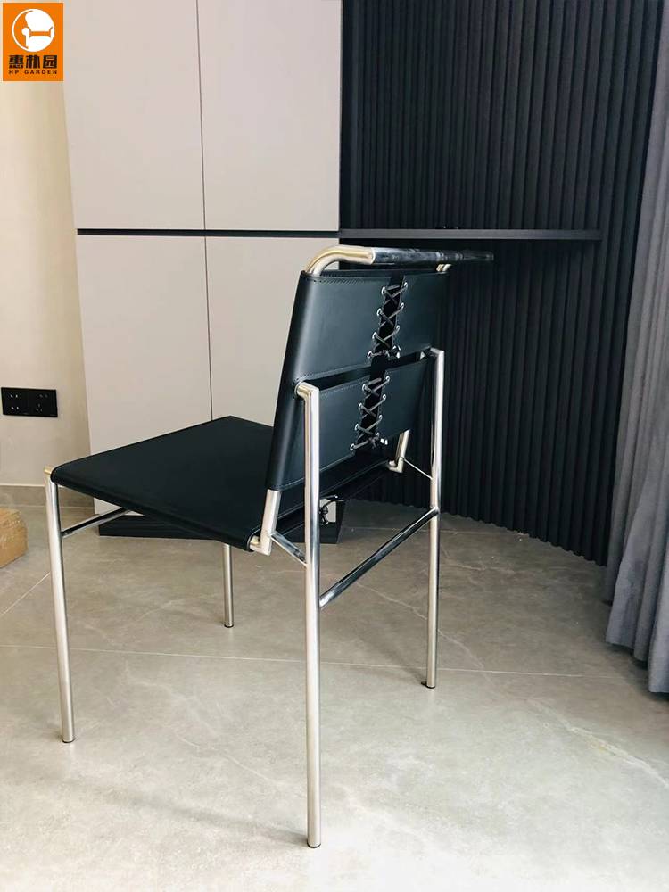 Rootbren chair, minimalist saddle leather dining chair Nordic designer light luxury restaurant household stainless steel chair