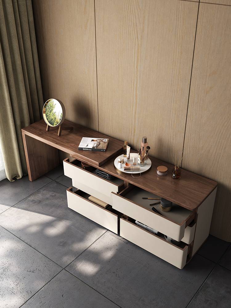 Damning table multifunctional mini -small apartment Nordic Solid Trojan cream all -in -one creamy wind can retractable makeup table