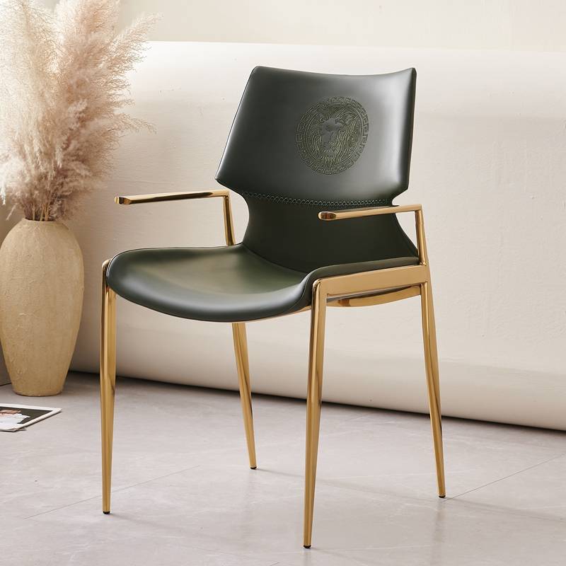 A very simple, modern, small-house-sized, back-to-back-designer's hotel chair in a light luxurious dining chair
