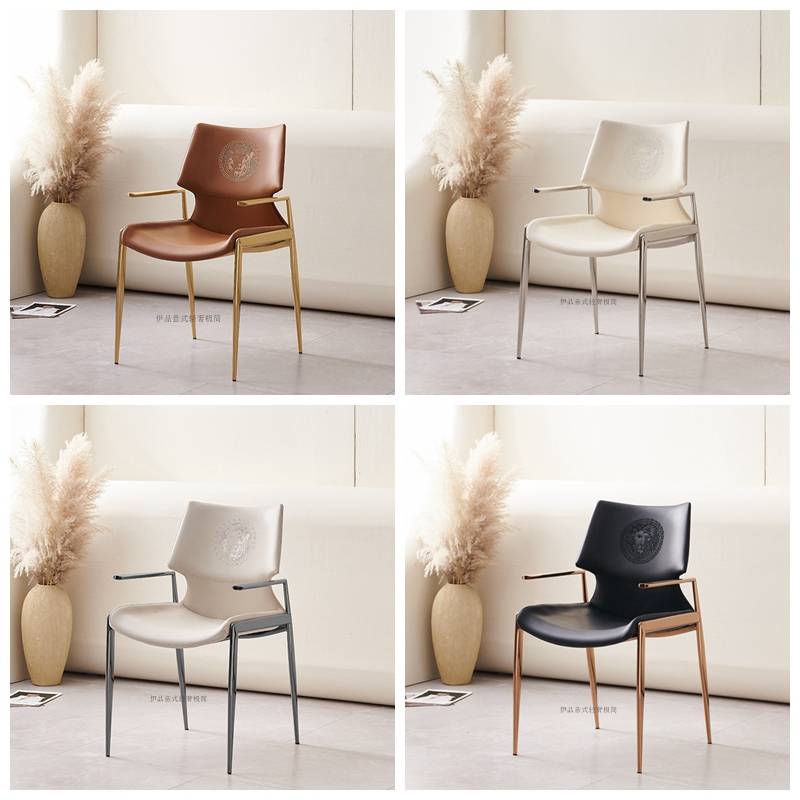 A very simple, modern, small-house-sized, back-to-back-designer's hotel chair in a light luxurious dining chair