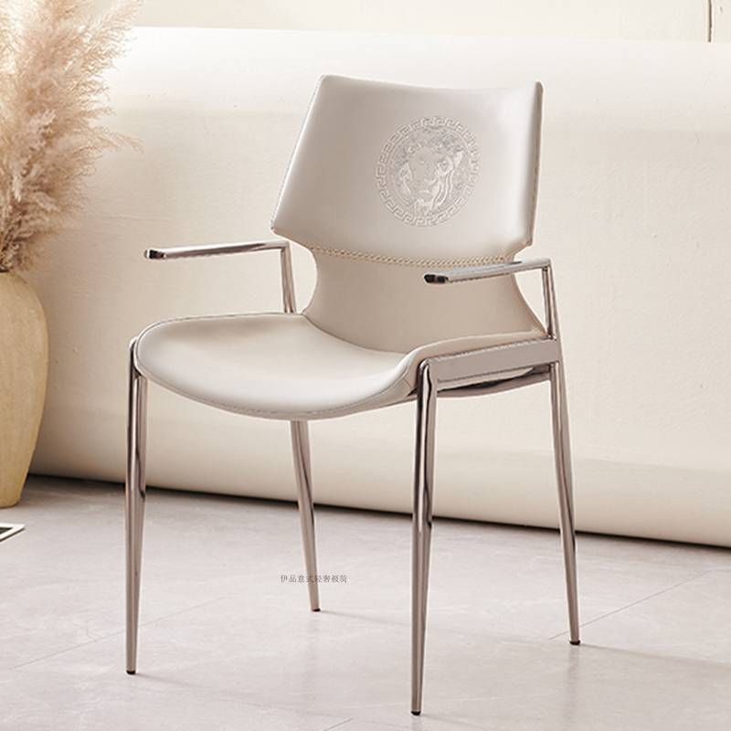 A very simple, modern, small-house-sized, back-to-back-designer's hotel chair in a light luxurious dining chair