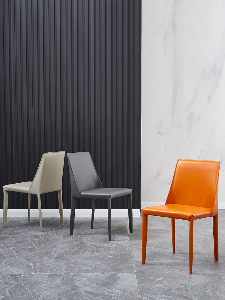 Minimal Light luxury Nordic saddle leather dining chair home chair Modern minimalist restaurant back designer dining table and chair