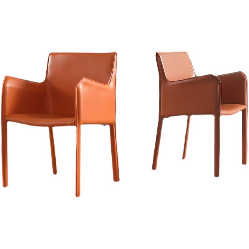 Nordic saddle leather dining chair home modern minimalist light luxury stool back to negotiate chair with armrest designer chair
