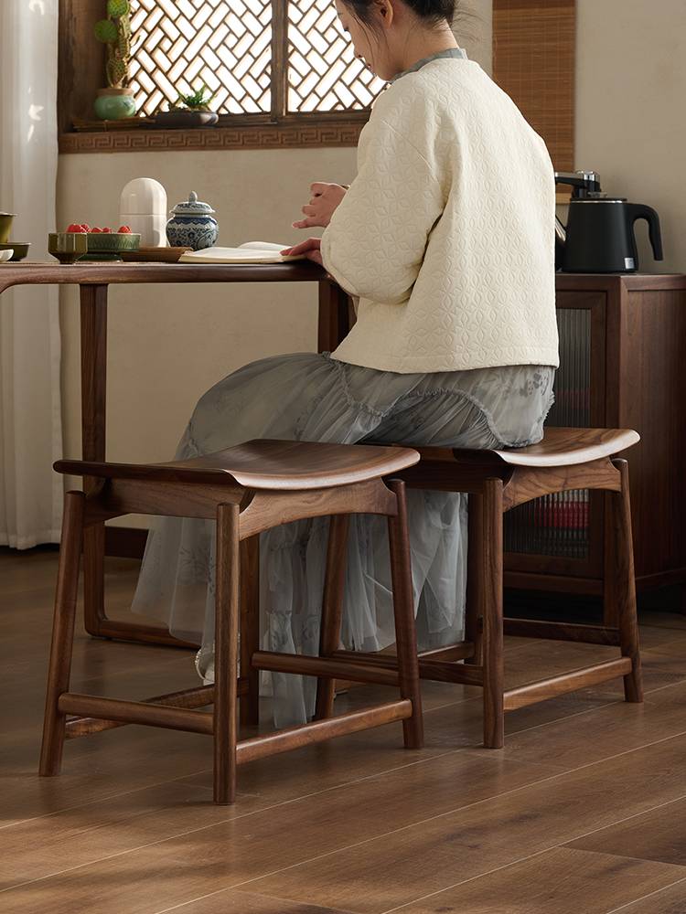 North American Black walnut tea stool living room home small stool new Chinese -style ingot stool saddling bench Tea table solid wood stool