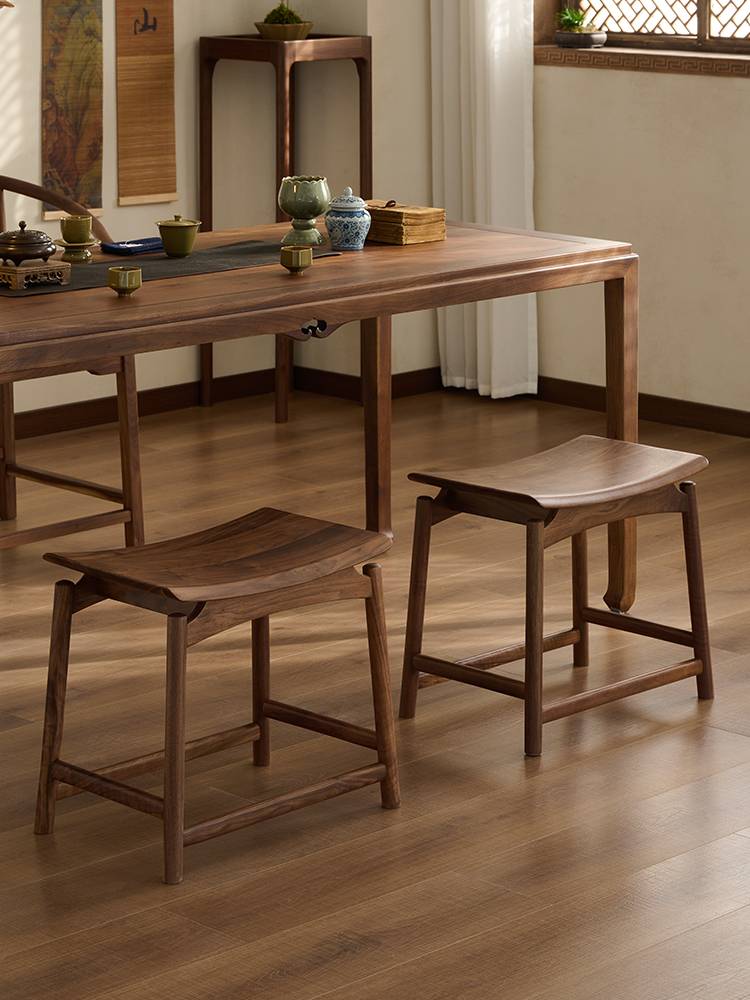 North American Black walnut tea stool living room home small stool new Chinese -style ingot stool saddling bench Tea table solid wood stool