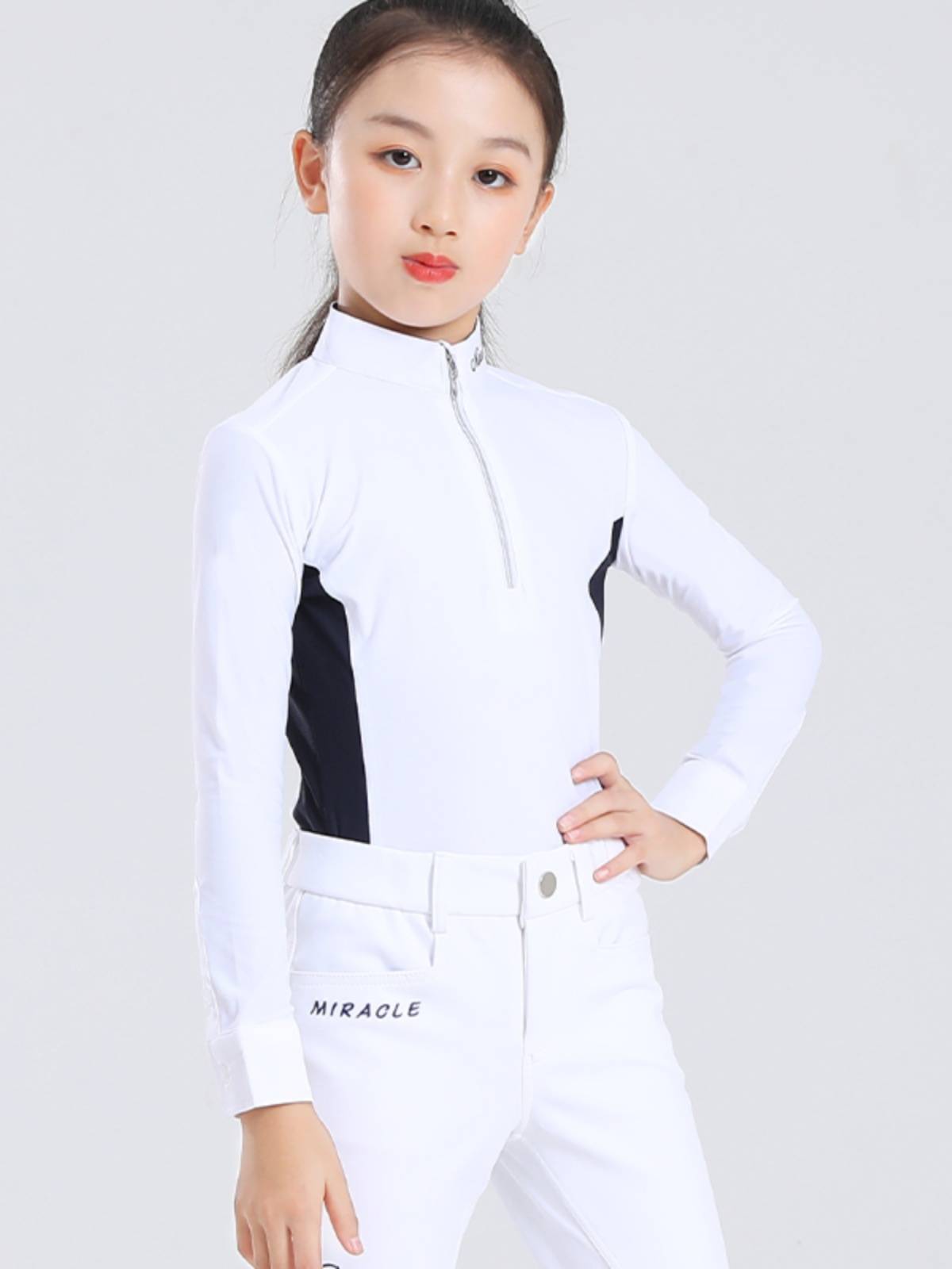 Children's riding a long -sleeved horsesy horses T -shirt T -shirt long -sleeved white riding training POLO shirt service