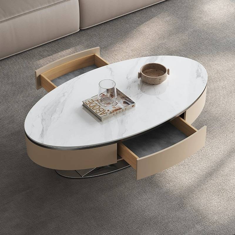 Italian light luxury stainless steel oval rock board coffee table modern minimalist living room art saddle coffee table