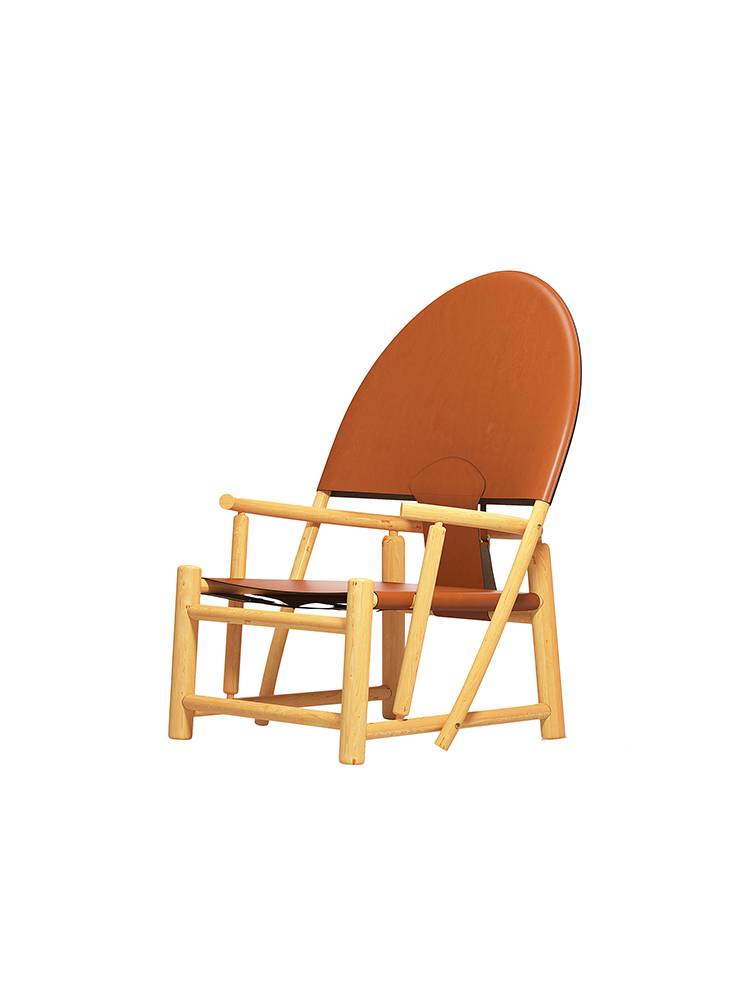 Middle -aged wind solid wood sofa chair living room creative scallop design casual chair new Chinese style saddle leather sofa chair