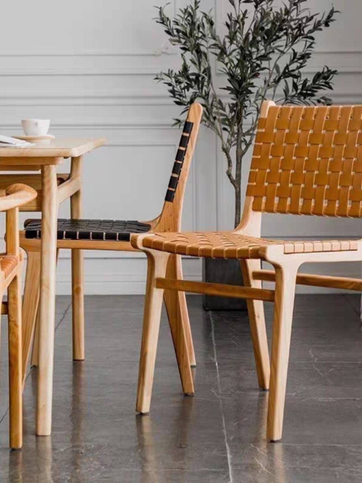 Nordic minimalist modern saddling dining chair home back real wood chair restaurant coffee shop saddling chair
