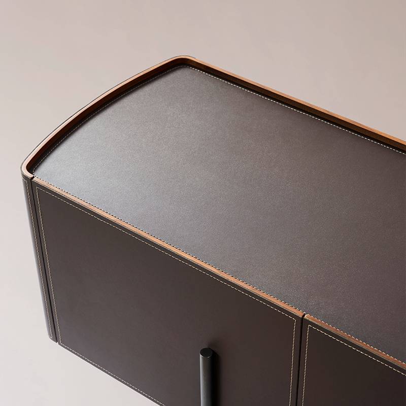 Italian minimalist saddle leather TV cabinet Italian designer model light luxury modern minimalist high -end black floor cabinet