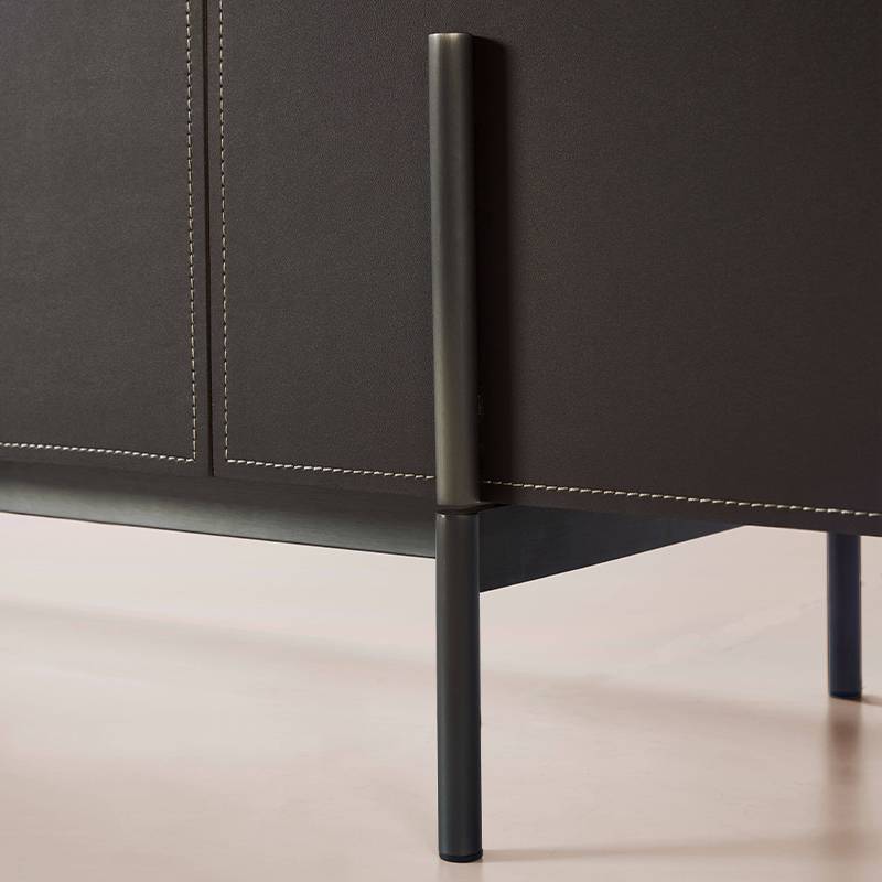 Italian minimalist saddle leather TV cabinet Italian designer model light luxury modern minimalist high -end black floor cabinet