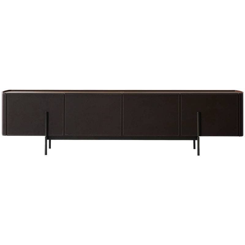 Italian minimalist saddle leather TV cabinet Italian designer model light luxury modern minimalist high -end black floor cabinet